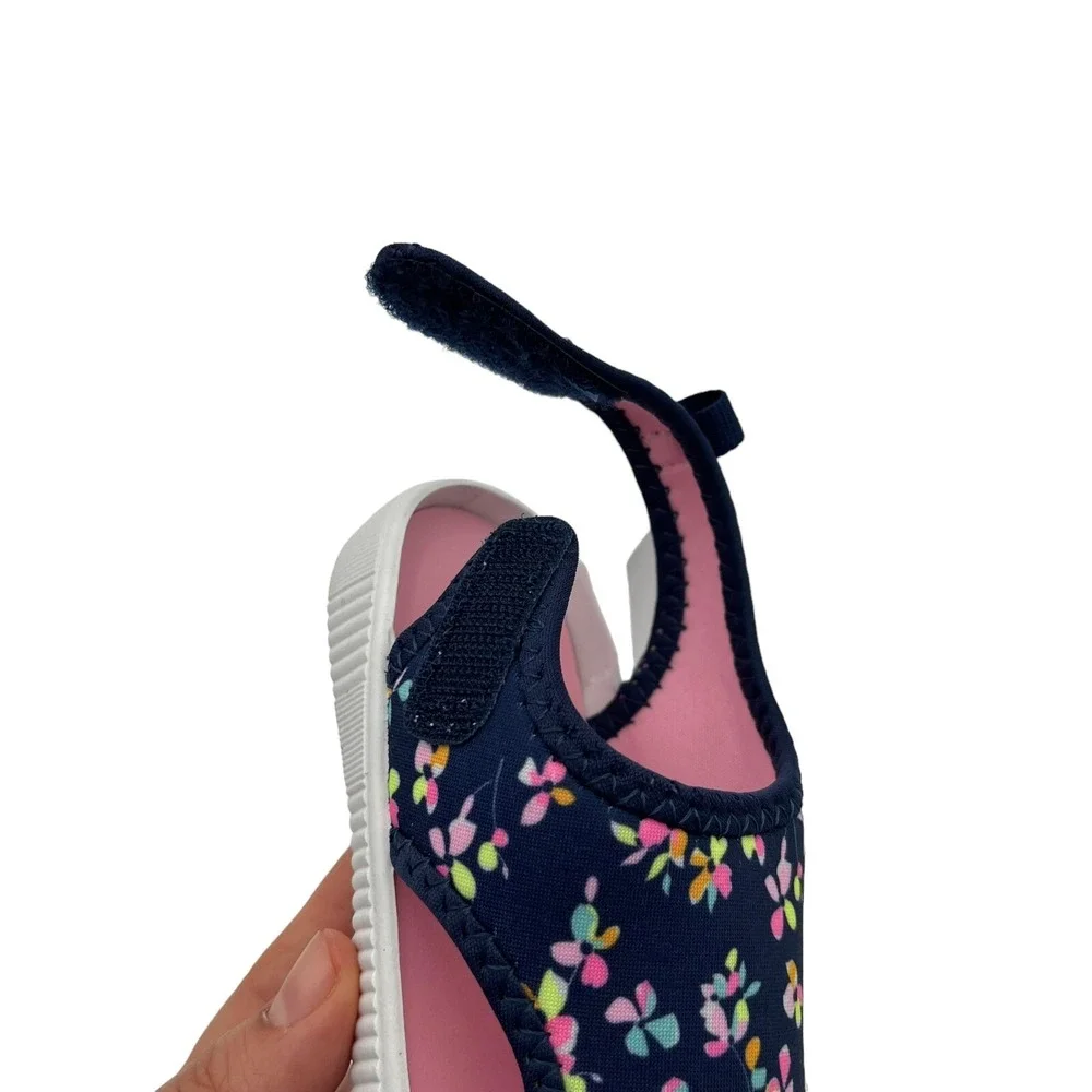 Carters Toddler Girls‎ Closed Toe Sandals Size 8 Navy Pink Floral Print Slip-on